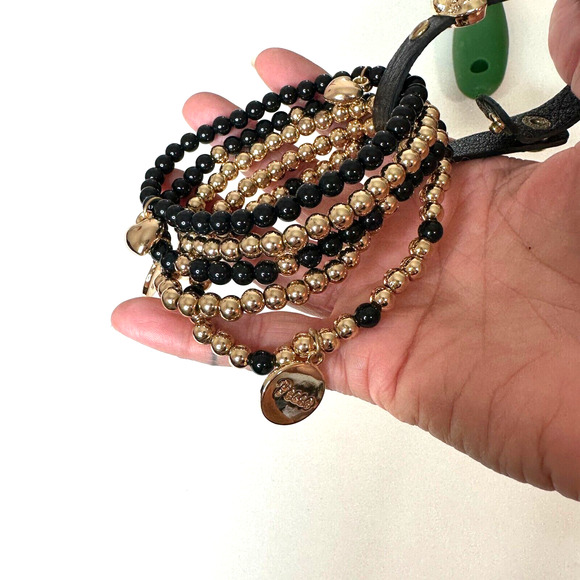 NWOT Macy's Black & Gold Multilayer Skull Heart Peace Bead Leather Wrap Bracelet - Picture 6 of 9